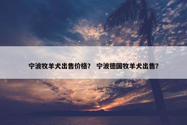 宁波牧羊犬出售价格？ 宁波德国牧羊犬出售？